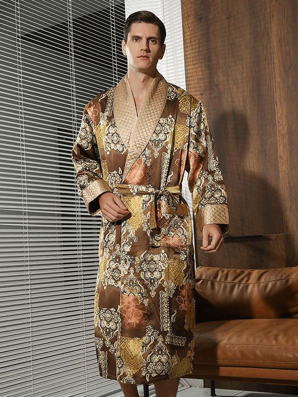 22 MOMME Ensemble de peignoir luxueux royal doré Pour homme- SOIE PLUS
