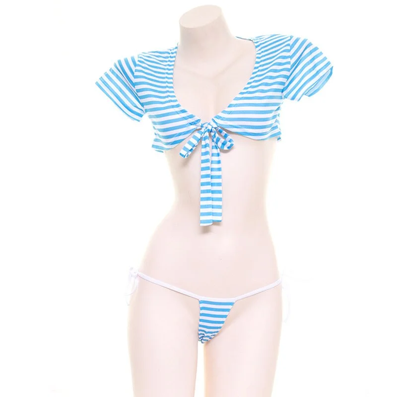 Billionm OJBK Kawaii Bra Set Women's Swimming Suit Sexy Swimsuit Pink Blue Swimwear Striped Swimsuit Erotic Beachwear Bathing Outfit