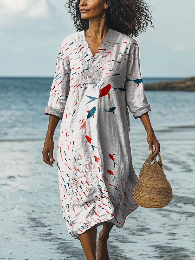 Women's Lovely Fish Pattern Art Print Cotton Dress