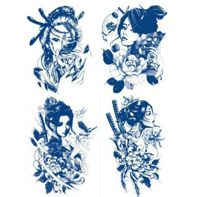 4 Sheets Japanese Chinese Woman Semi-Permanent Tattoo Sword