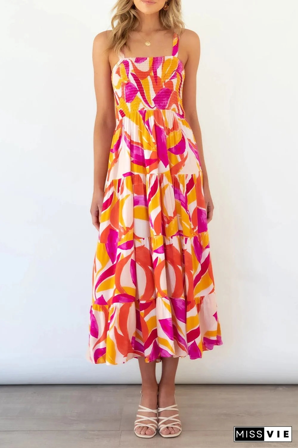 Fashion Street Dot Patchwork Spaghetti Strap Printed Dresses