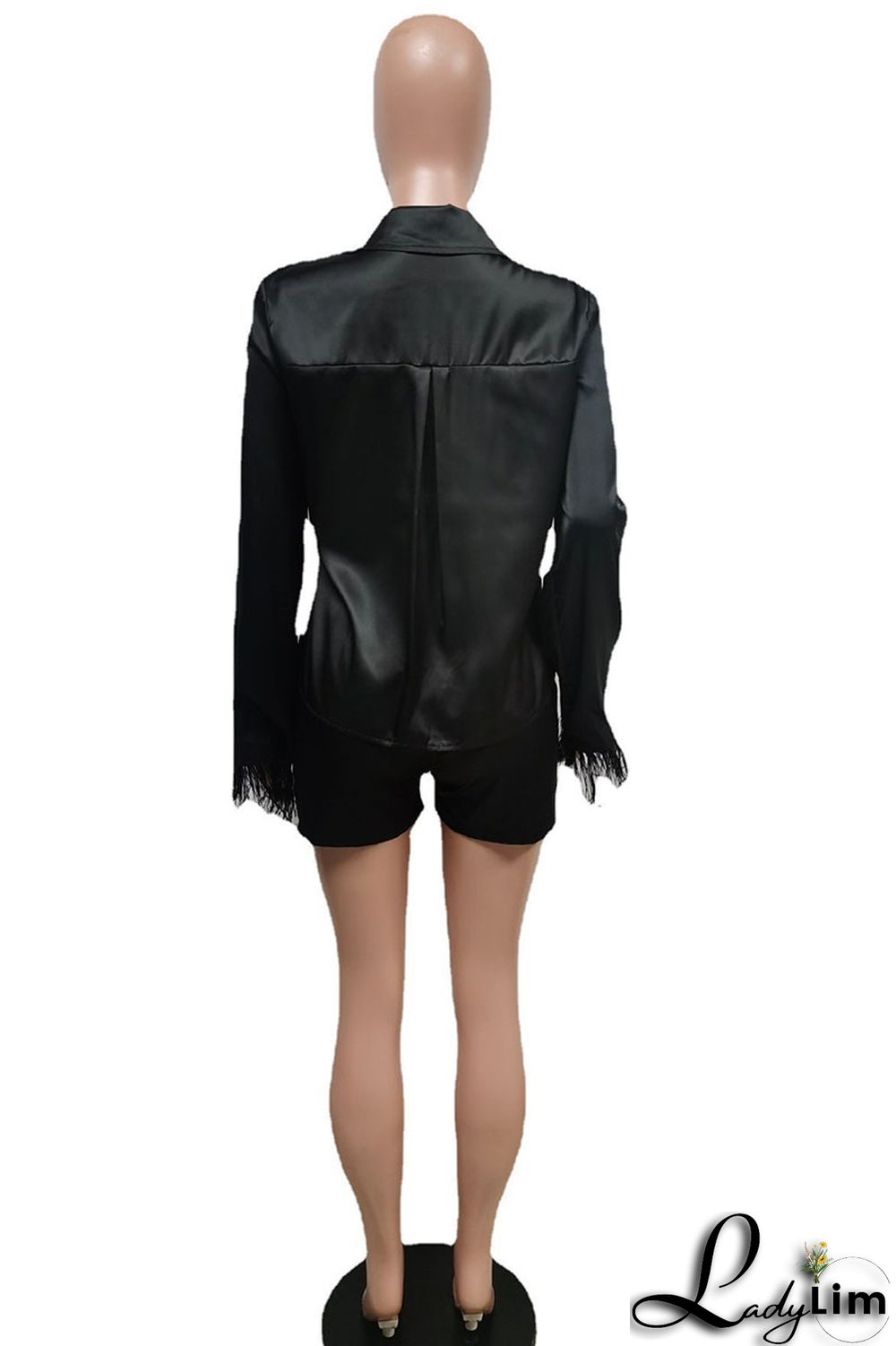 Royal Blue Casual Solid Split Joint Buckle Feathers Turndown Collar Long Sleeve Two Pieces