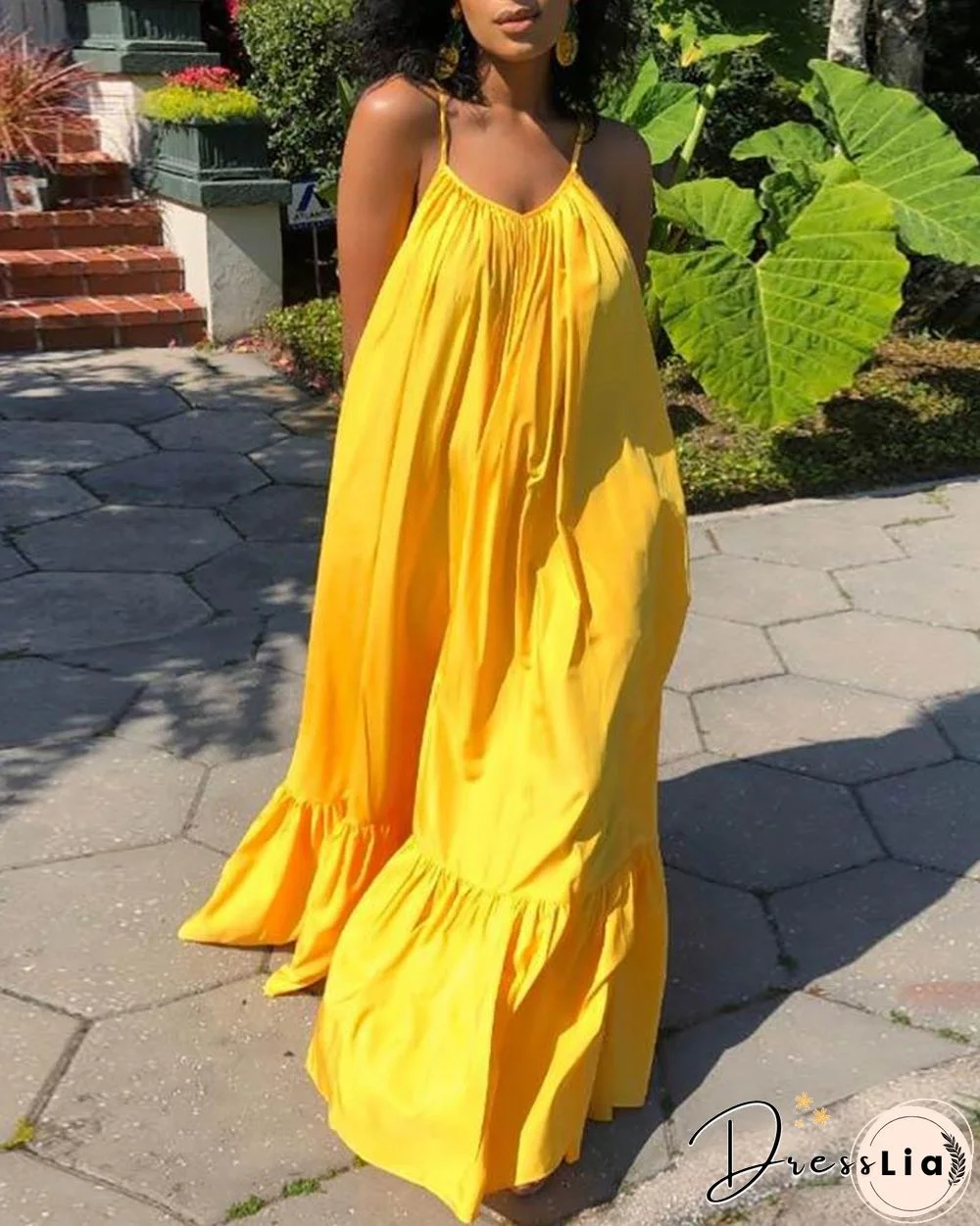 V-Neck Sleeveless Ruched Maxi Dress