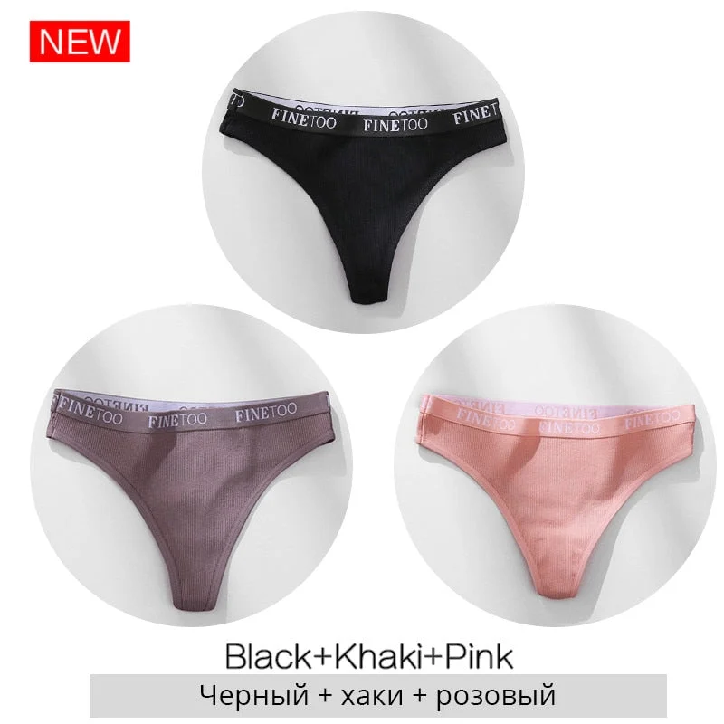 FINETOO Cotton Thongs Women Wide Belt Letter G-string Underwear M-XL Girls T-back Underpants Comfortable Thong Panties Lingerie
