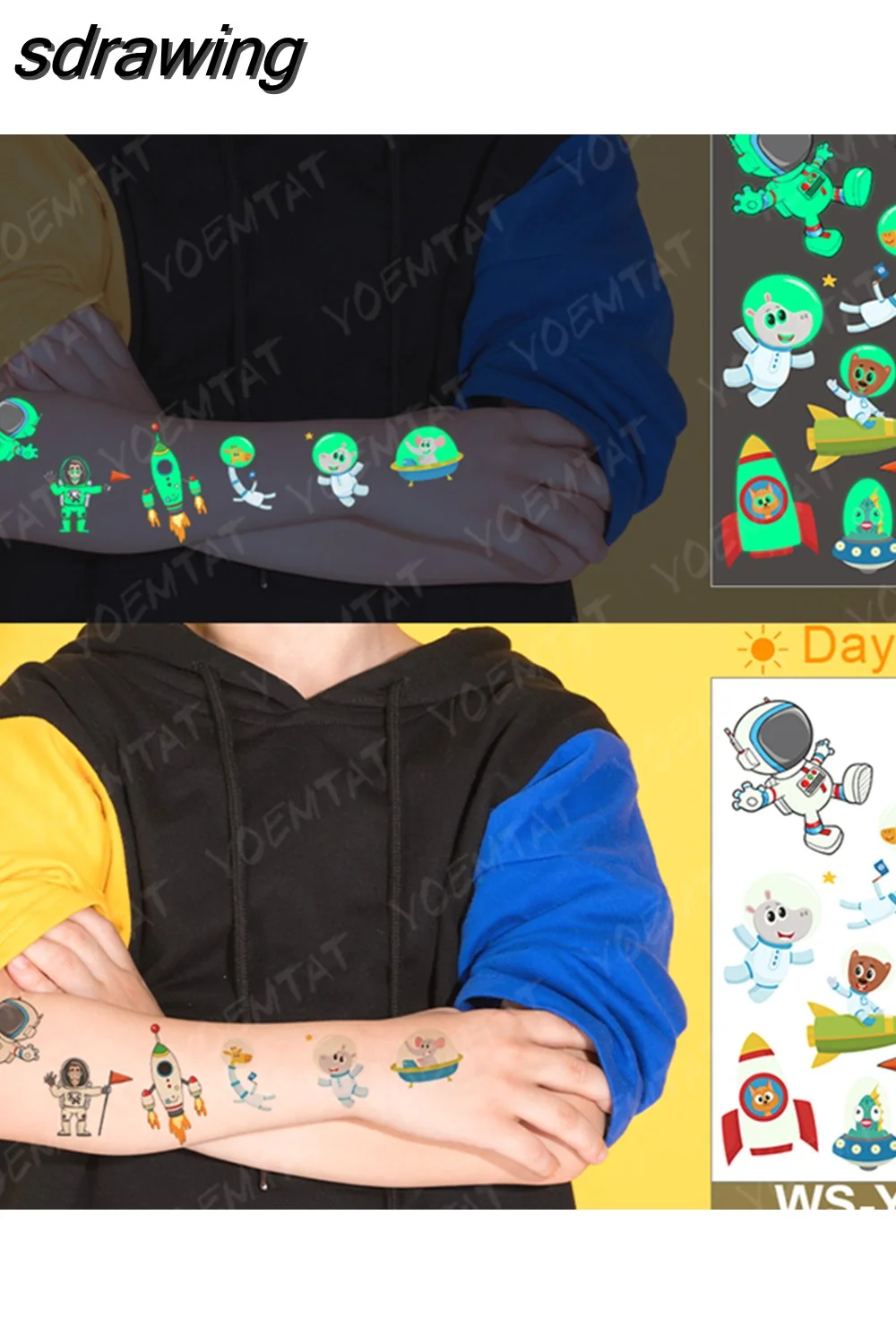 sdrawing Waterproof Temporary Tattoo Woman Sticker Panda Tiger Cute Animal Glowing Tatto Boy Girl Baby Child Kid Flash Fake Tato