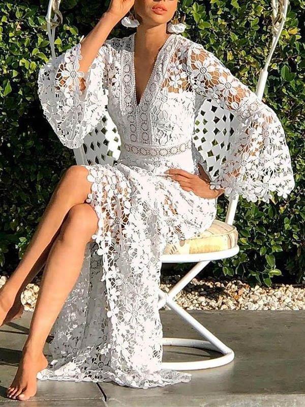 lace split maxi dress