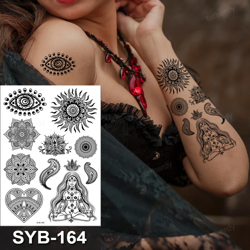 Sdrawing Temporary Tattoo Sticker Henna Mehndi Totem Flash Tatto Butterfly Flower Hand Fingers Body Art Arm Fake Tatoo Women