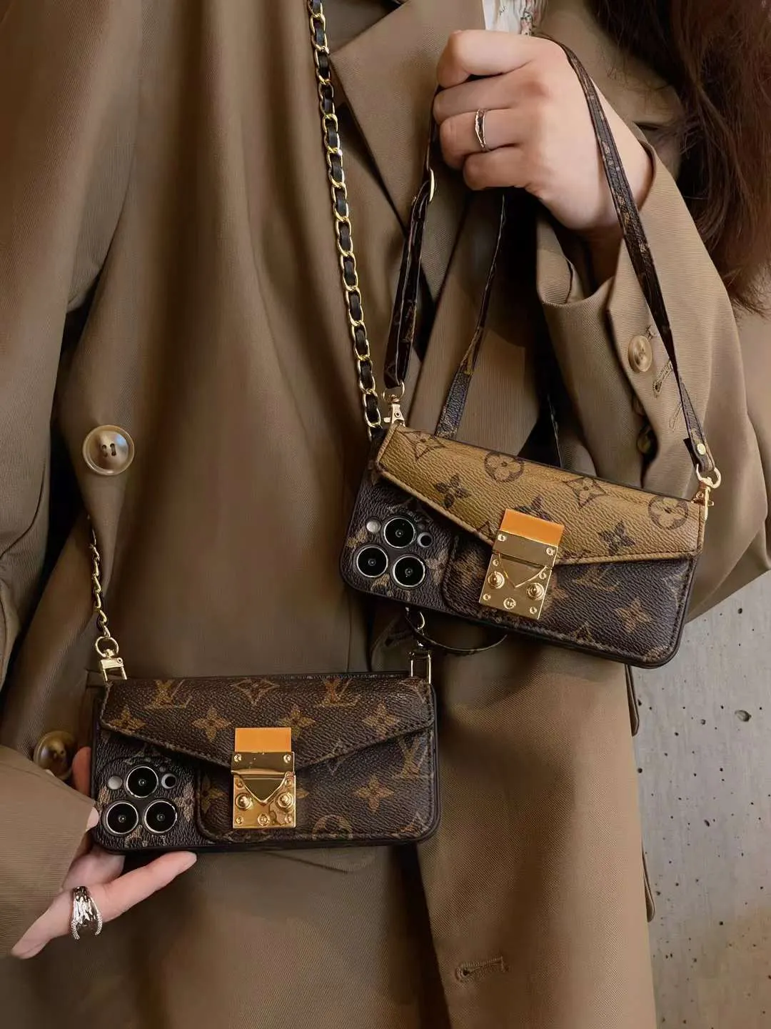 Captivating LV Monogram Canvas Leather Petite Malle Crossbody Card Wallet Apple iPhone Case