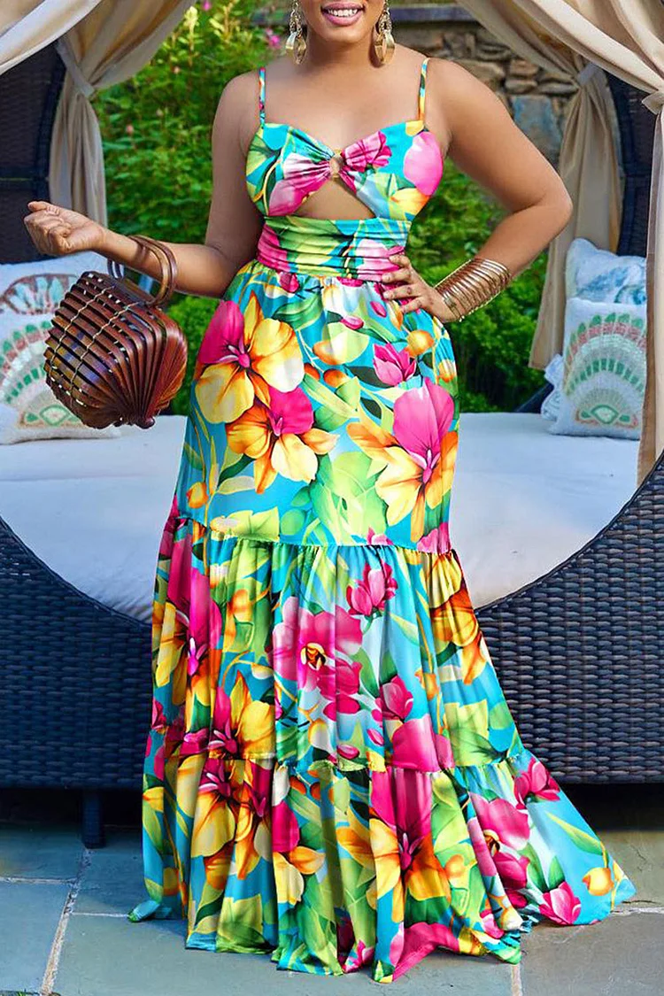 Summer Print Cutout Slip Maxi Dresses