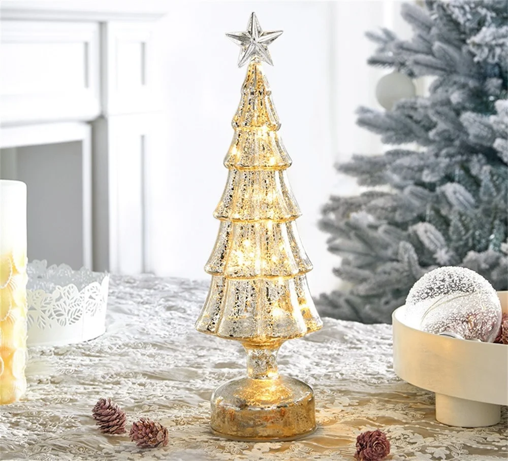 Glowing Glass Christmas Tree Ornaments Home Luminous Desktop Decoration Led Night Light Party Xmas Decorations Festival Kid Gift