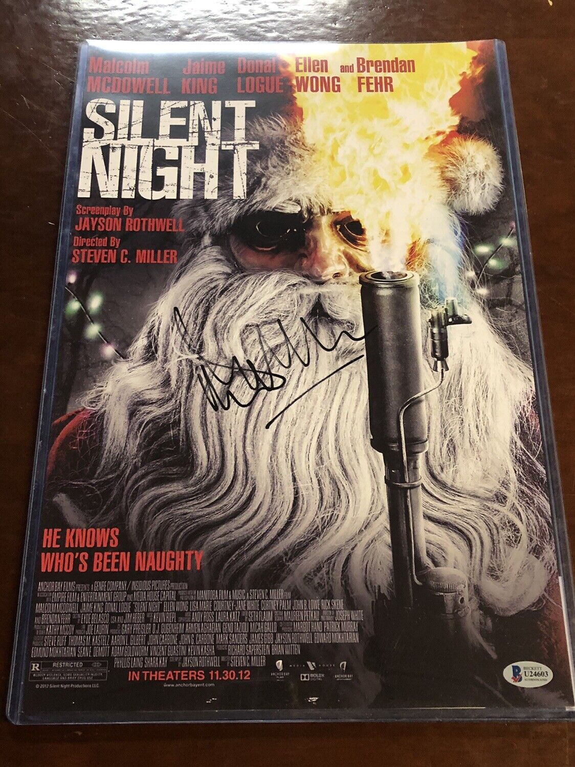 Malcolm McDowell in Silent Night signed 11x17 Photo Poster painting BAS Beckett COA