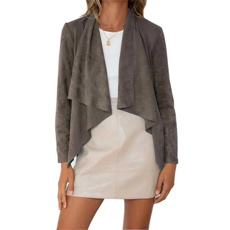 TEMPERAMENT LAPEL SOLID COLOR FAUX DEERSKIN VELVET CASUAL JACKET