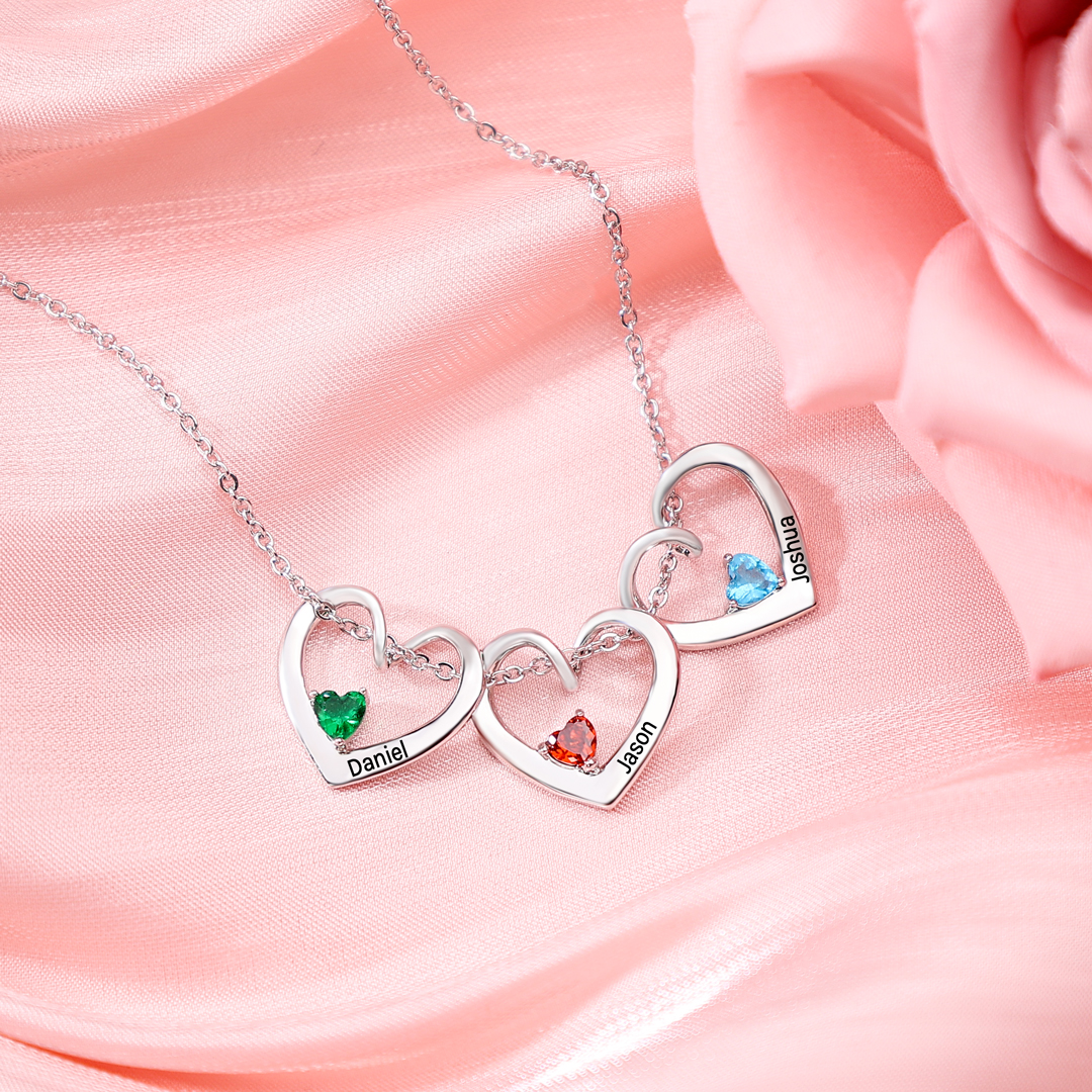 Personalised Heart Pendant Necklace Custom Name & Birthstone Necklace Gifts for Her-Jessemade AU