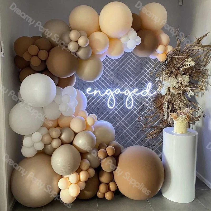 112pcs Brown Balloons Arch Kit Cream Peach Nude Latex Balloon Garland Engagement Anniversary Baby Shower Party Decor Supplies
