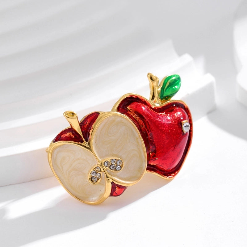 Sweet Pin Apple Alloy Enamel Plating Inlay Rhinestones Unisex Brooches