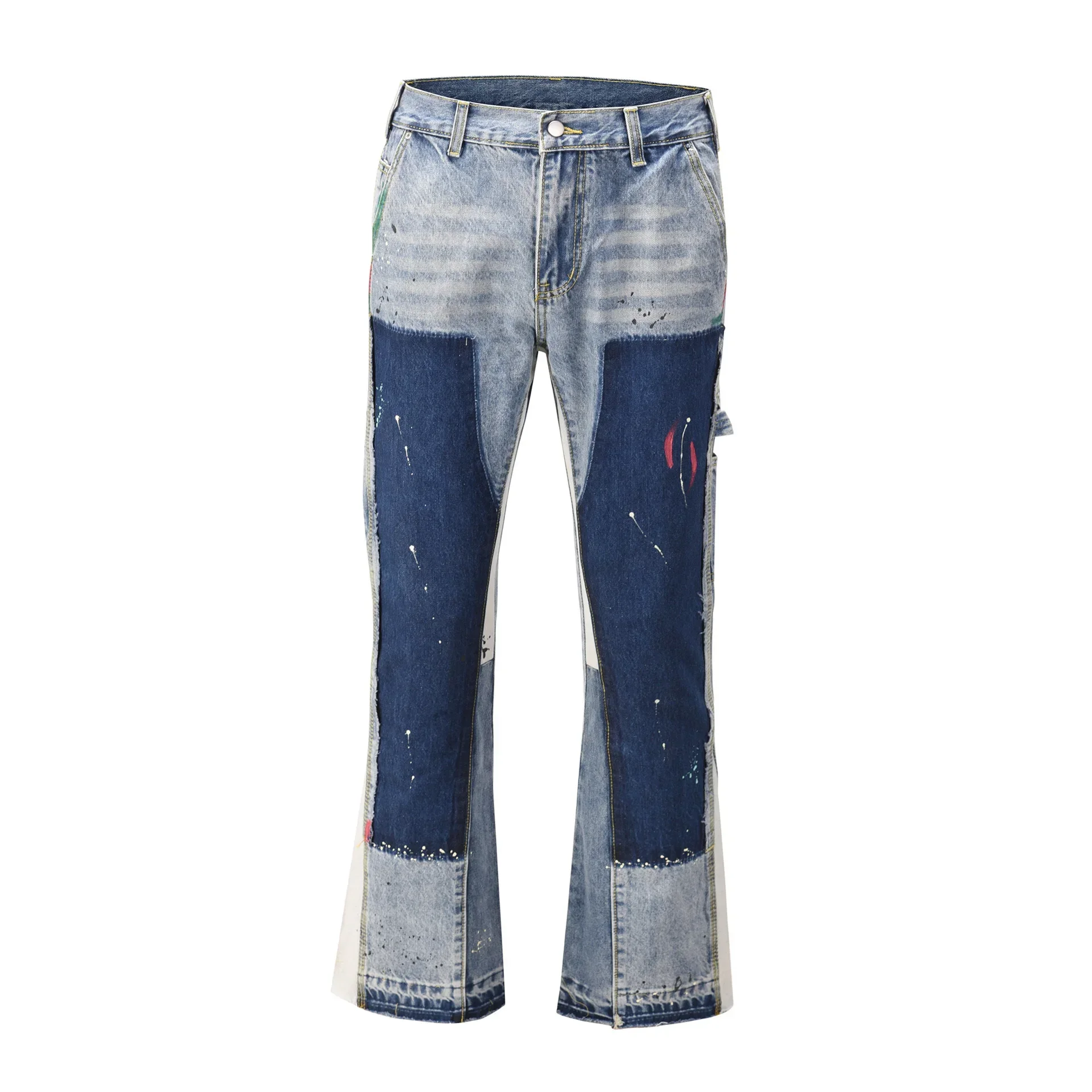 Hedirax fall outfits y2k European and American high street men's washed jeans retro personalized straight-leg splicing flared pants trendy denim trousers