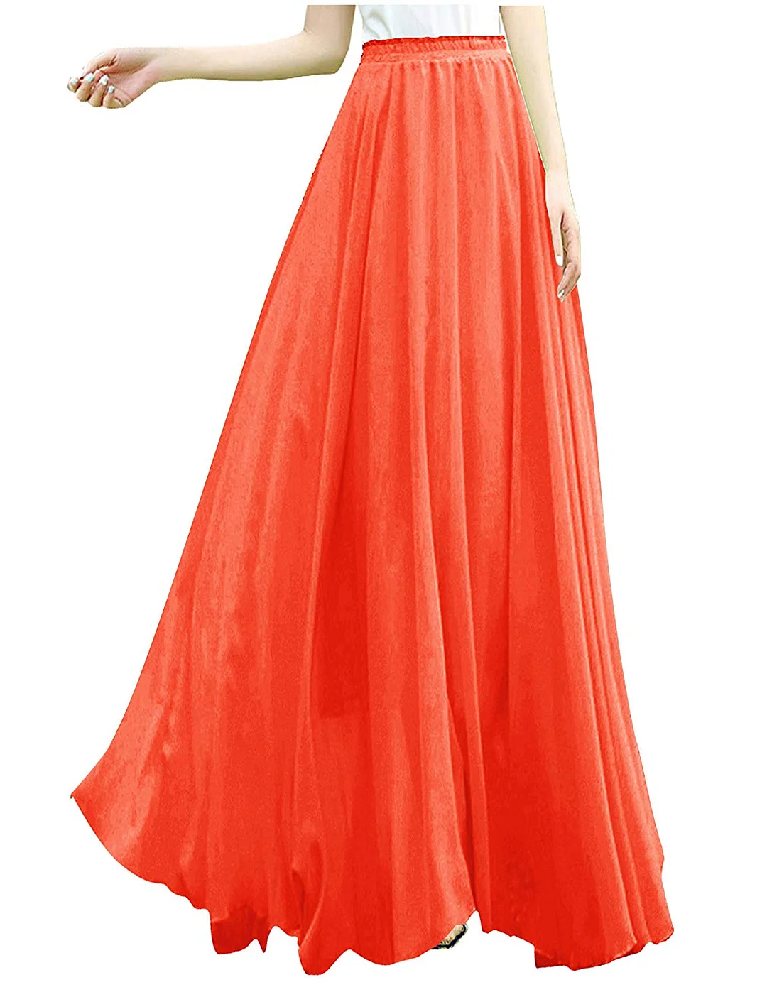 Long Skirt Women Ladies Full/Ankle Length Elastic Retro Maxi Chiffon Long Skirt