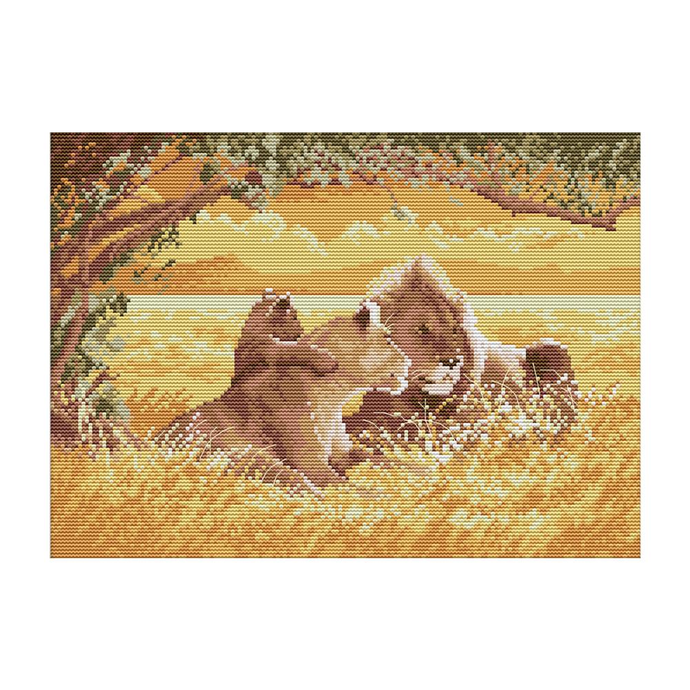 

The Lion Family - 14CT Stamped Cross Stitch - 38*29cm, 501 Original