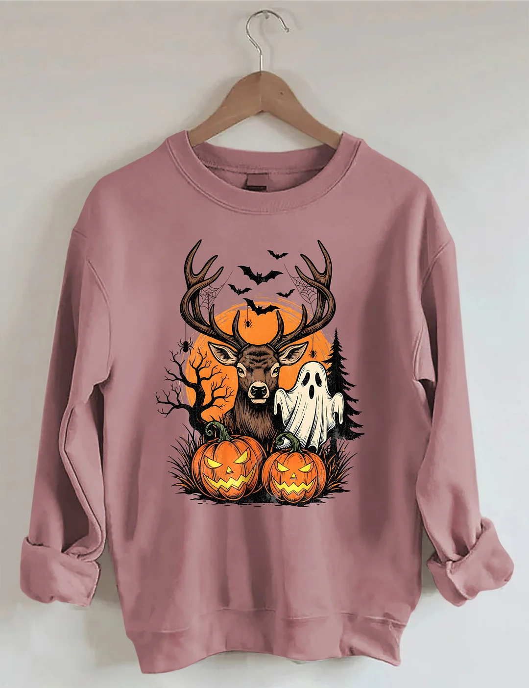 Halloween Deer Ghost and Pumpkins Sweatshirt