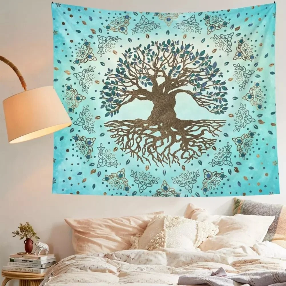 Life Tree Tapestry Psychedelic Blue Teal Wall Covering Mandala Home Decor Wall Blanket Tapestry Bohemian Bedroom Wall Hanging