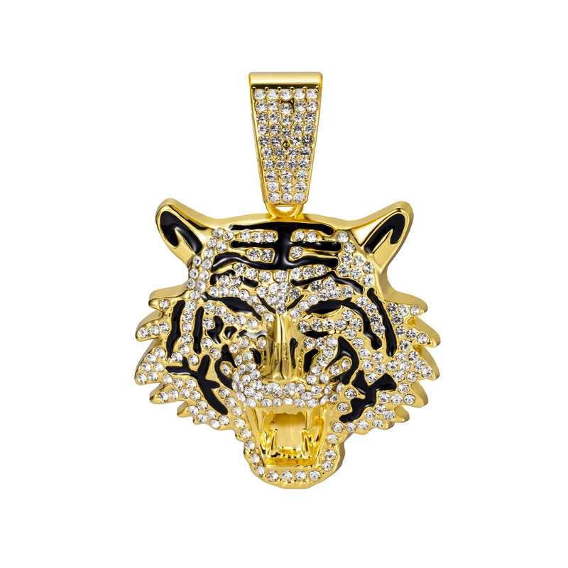 Hip-Hop Tiger Iron Zinc Alloy Inlay Rhinestones Men’s Charms Pendant Necklace