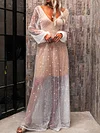 Sequined See-Through Long Sleeve Wedding Maxi Dress