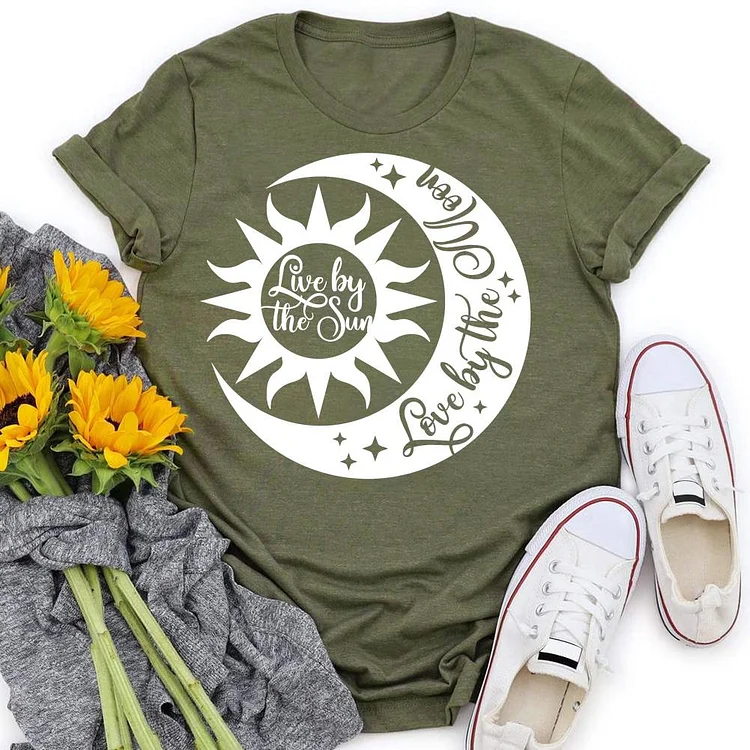 Live by the sun love by the moon  sun and moon T-shirt Tee -05342-Annaletters