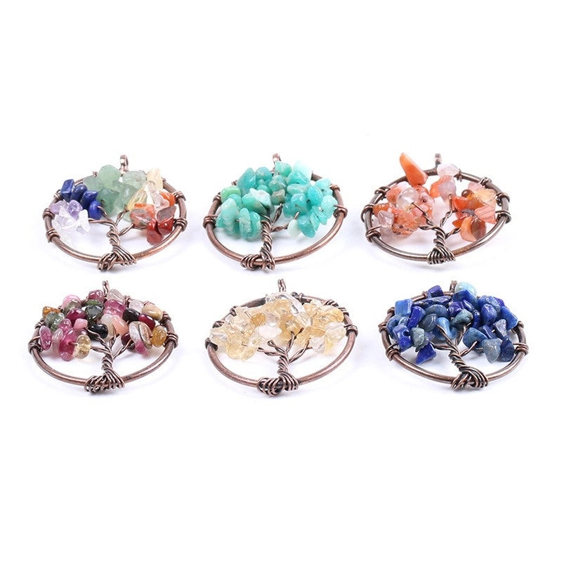 1 Piece Natural Stone Copper Life Tree Pendant