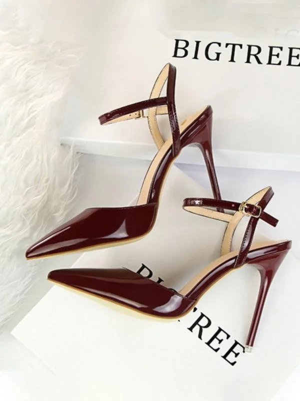 Simple stiletto super high heel shallow pointy patent leather sexy flat sandals