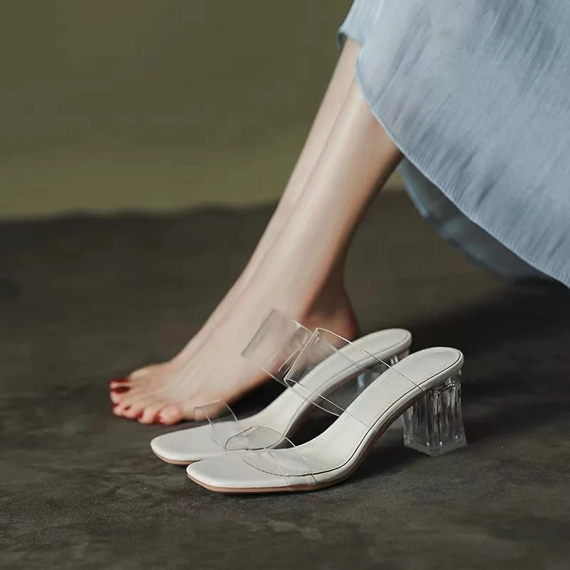 Breakj Breakj New Female Drag Fairy Outside The Wind Wearing Crystal Heel Fashion Shoes Transparent Word With High Heels Coarse Sandals