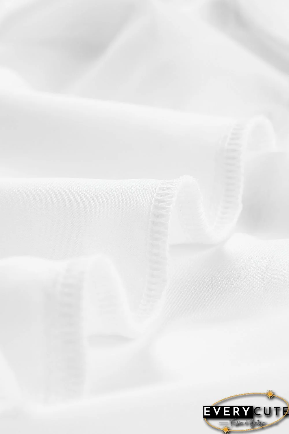 White Solid Color V Neck Frill Trim Tank Top