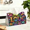 DIY Diamond Art Tissue Box Holder Love Design PULeather Crystal Mosaic Desktop Organizer Bag Resin Rhinestone Storage Organizer Gem Art Home Office Decor Craft Gift for Women