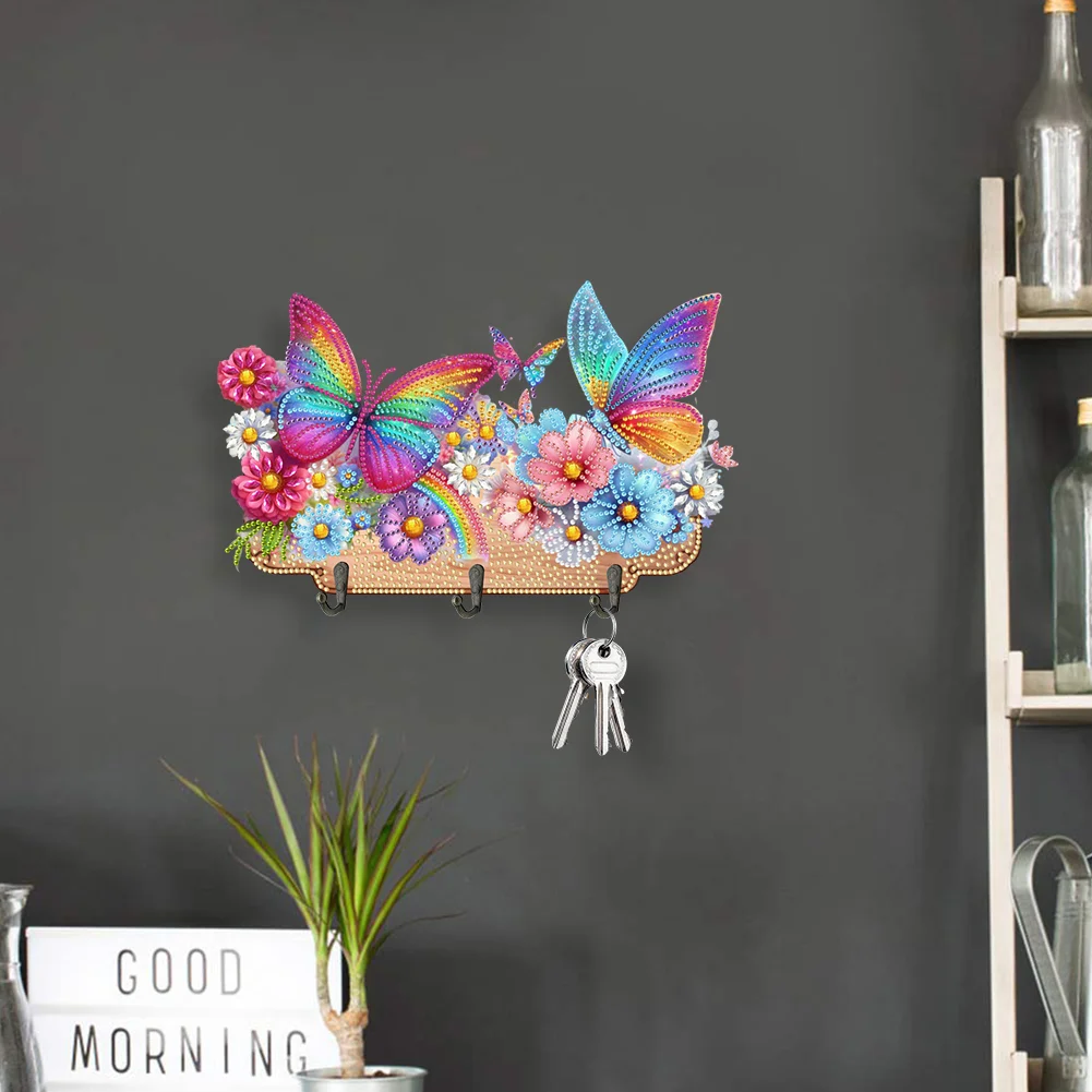DIY Flower Butterfly Wooden Diamond Painting Hanging Hooks for Beginners Adults(28*18cm)