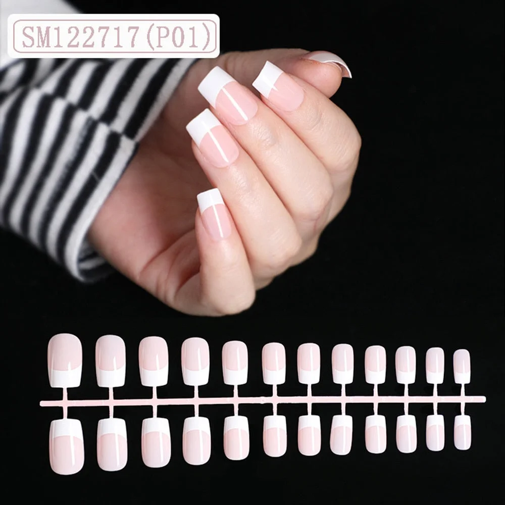 1set/24pcs French Fake Nails Matte /UV False Nail Detachable tips Nail Extension Manicure Art Press On Fake False Nails Beauty-Nail Inspo