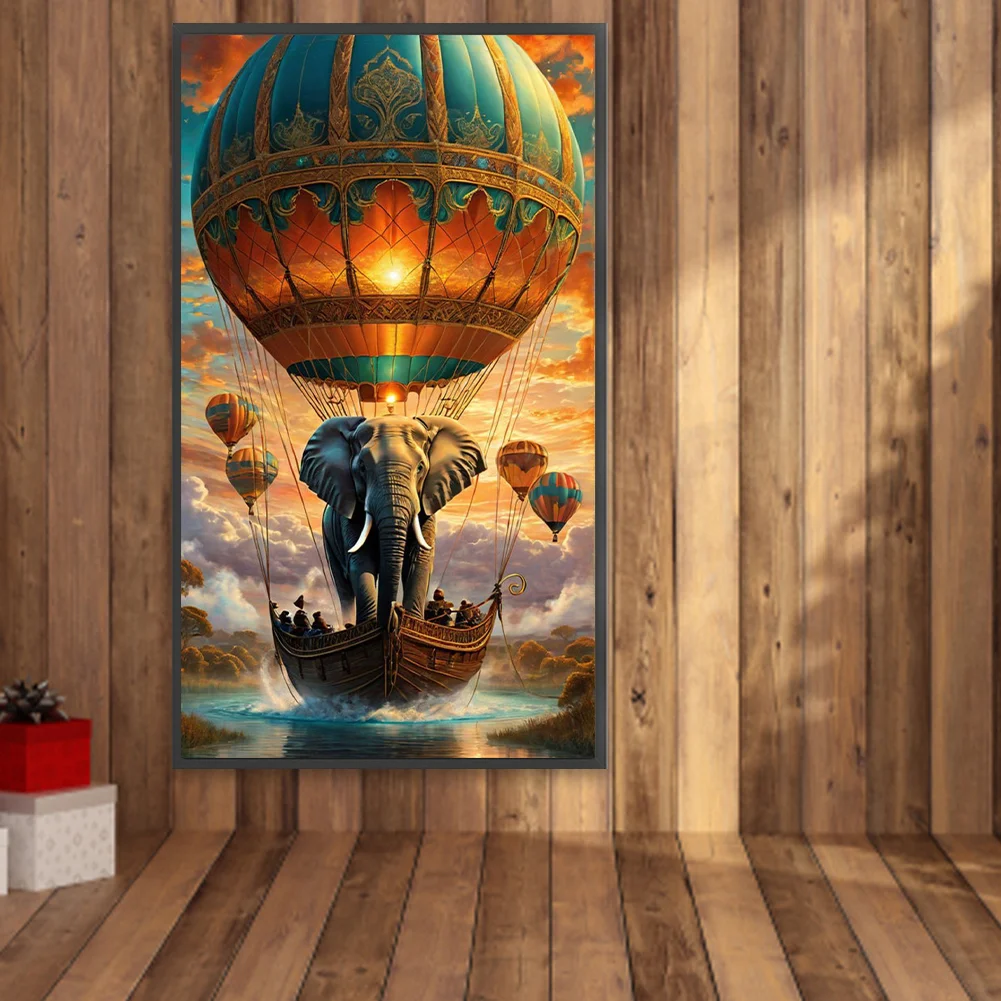Diamond Painting - Full Round Drill - Elephant Hot Air Balloon(Canvas|40*70cm)