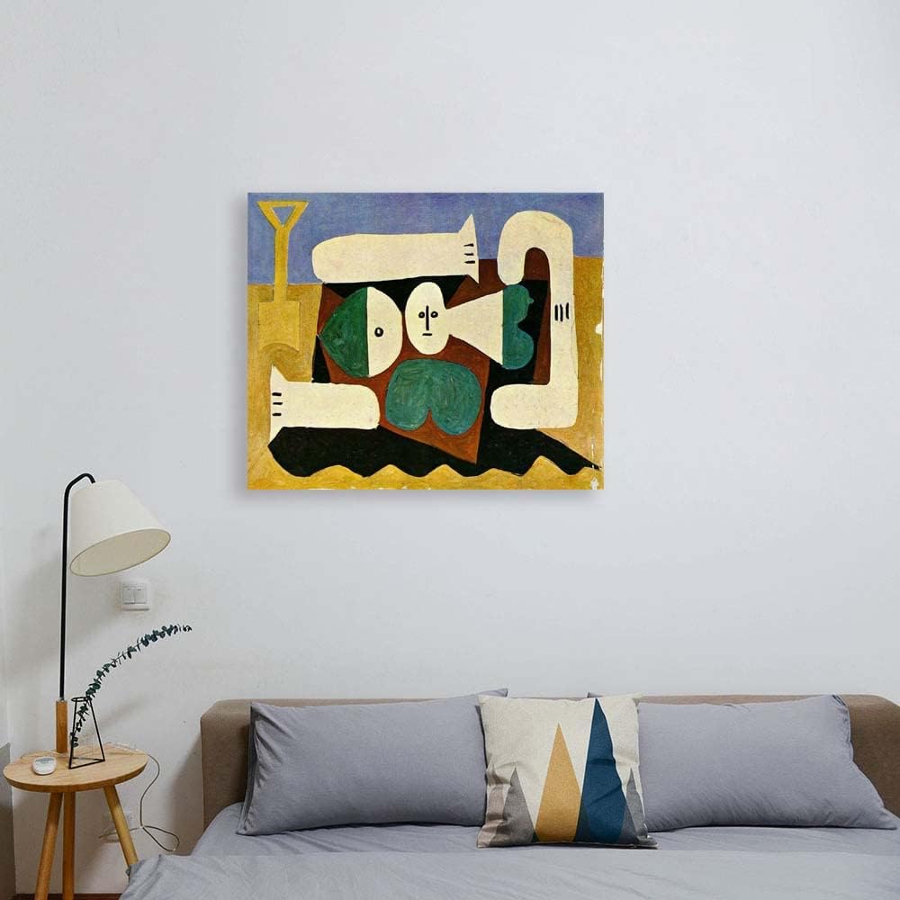 Pablo Picasso Woman on the beach and shovel Abstract Painting Poster for Bathroom Art Reproduction, Canvas Prints Picture Canvas Wall Art for Living Room Decor(Framed,90x108cm,35 inch x43 inch ) 90,Framed