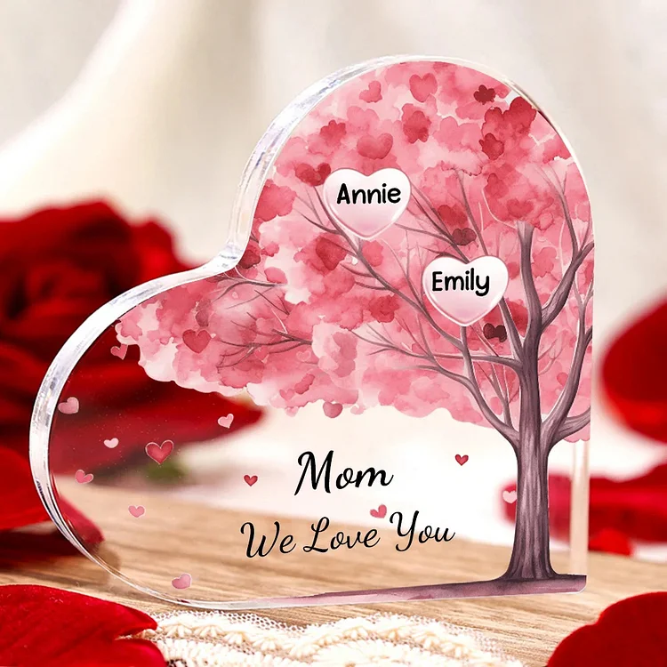 2 Names - Personalized Acrylic Heart Keepsake Custom Text Pink Tree Ornaments Gifts for Grandma/Mother