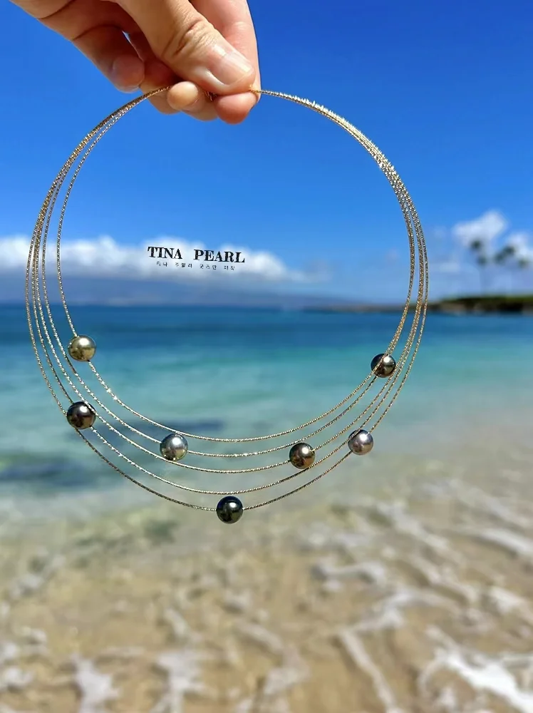 TINA Jewelry 18K gold fashion Planet collar, with seawater Tahiti pearls