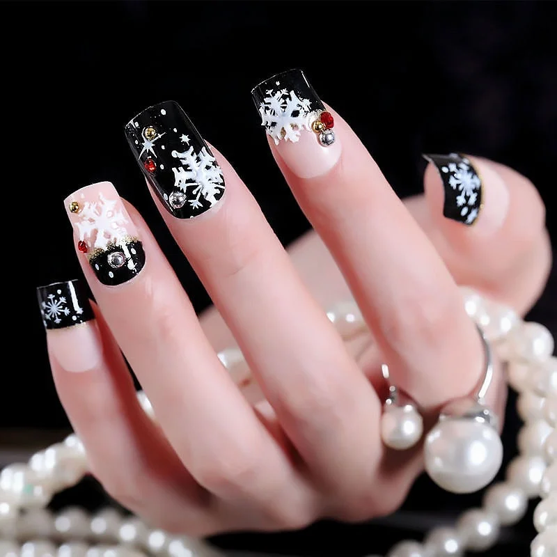 Weding accessories 24pcs/set  press on nails  Printing artificial nails Design Rose Red Blue Fake Nail With Glue Nail Tips 11.11-Nail Inspo