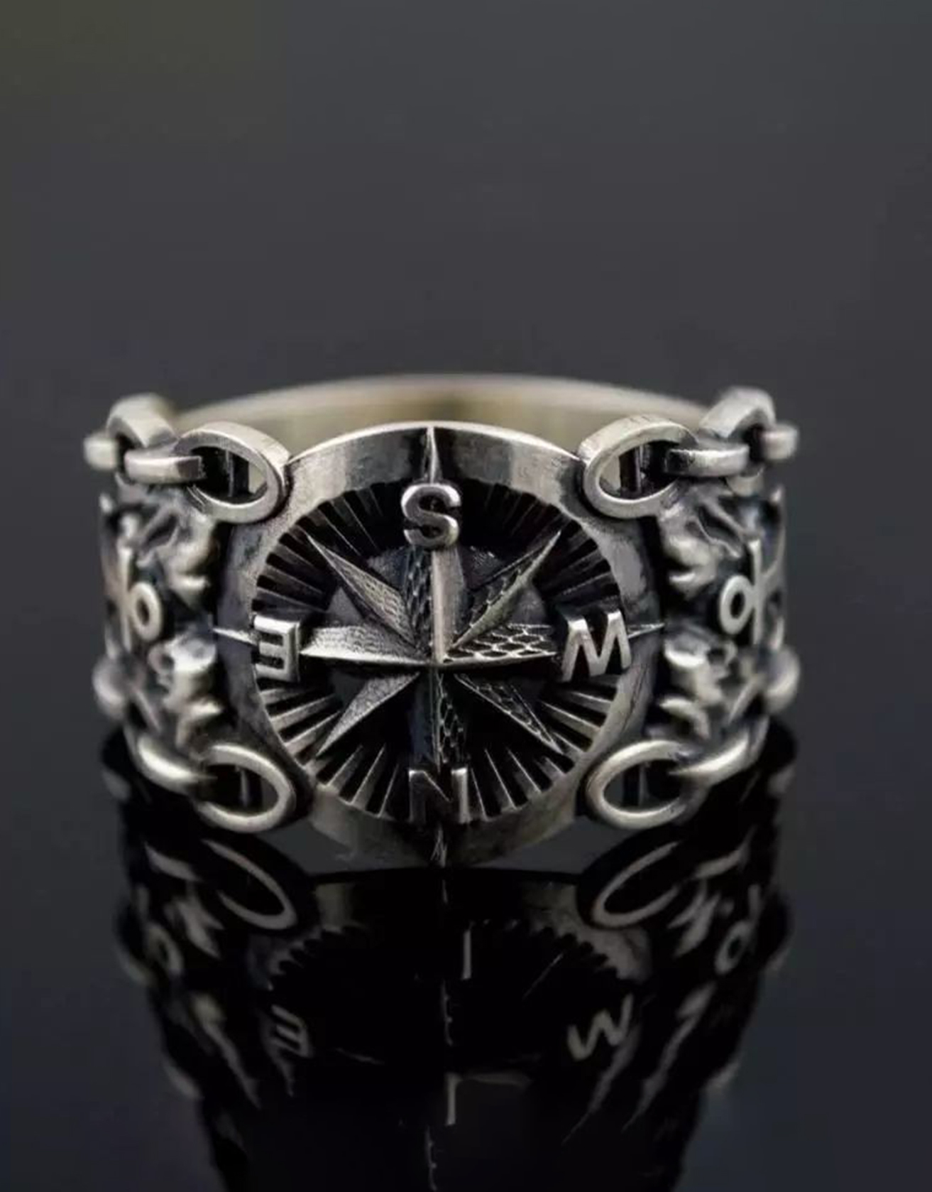 Viking Compass Vintage Titanium Steel Ring / TECHWEAR CLUB / Techwear