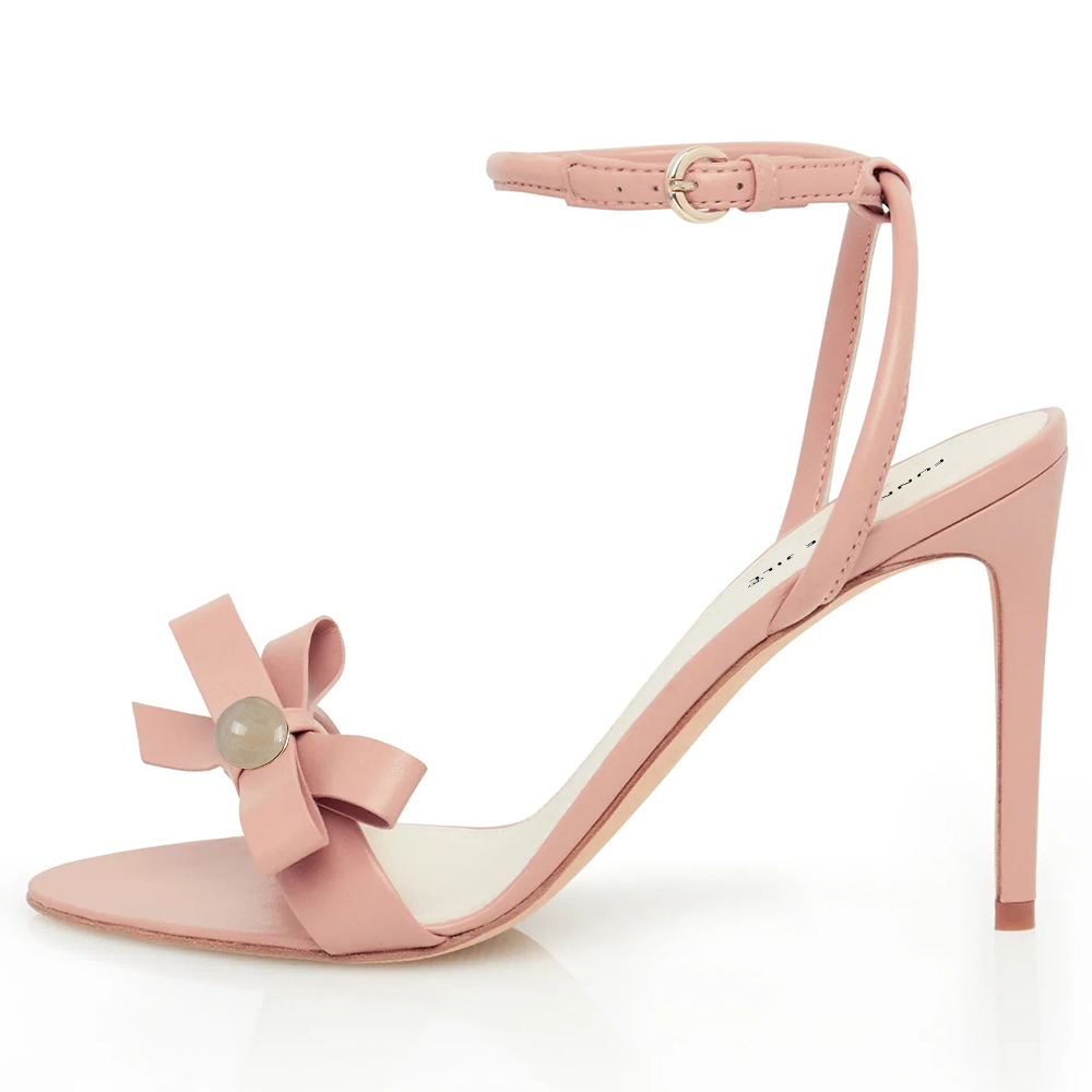 Beige Open Toe 3'' Stiletto Heel Rhinestone Ankle Strap Sandals Nicepairs