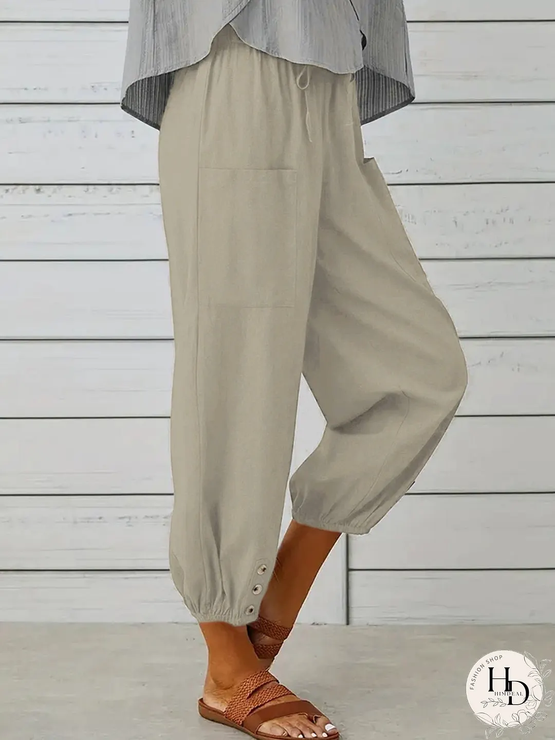 Decorative Button Cropped Pants