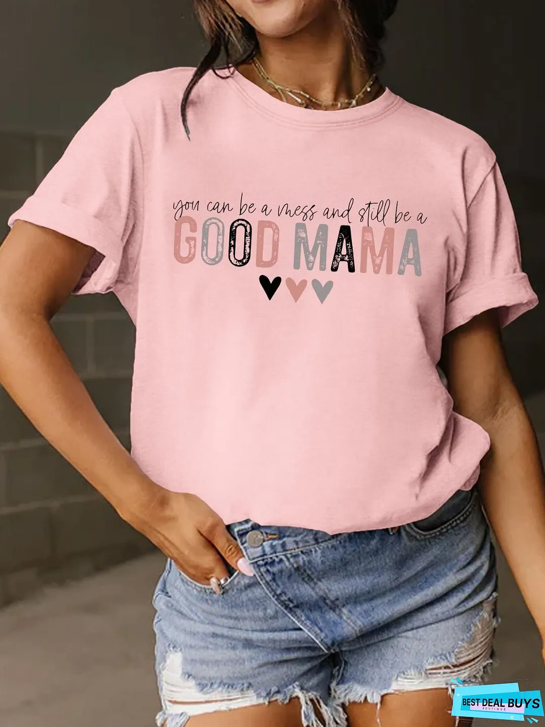 Full Size Letter Graphic Round Neck Short Sleeve T-Shirt