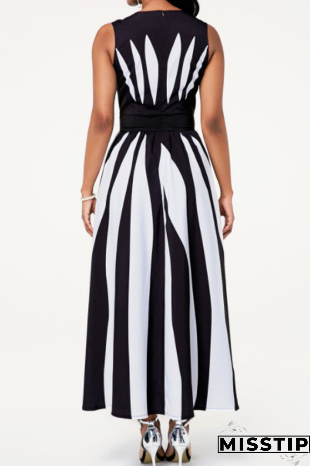 Black Purple Fashion Casual Print Patchwork O Neck Sleeveless Dress