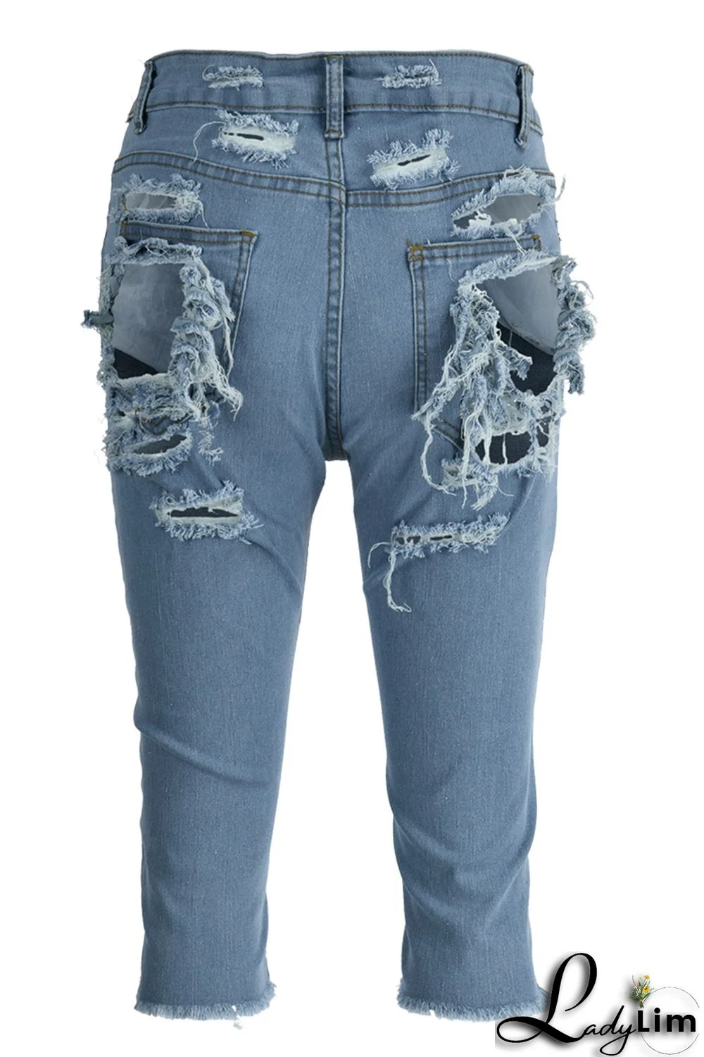 Blue Fashion Casual Solid Ripped High Waist Skinny Denim Shorts