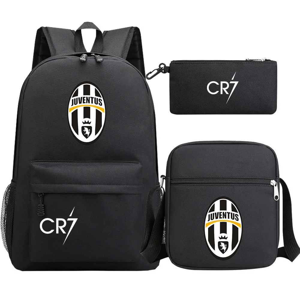 Buzzdaisy Cristiano Ronaldo School Bag Set - Backpack, Pencil Case & Lunch Bag | 15-inch Laptop Compartment | Waterproof Canvas | Double-Sided Mesh Pockets