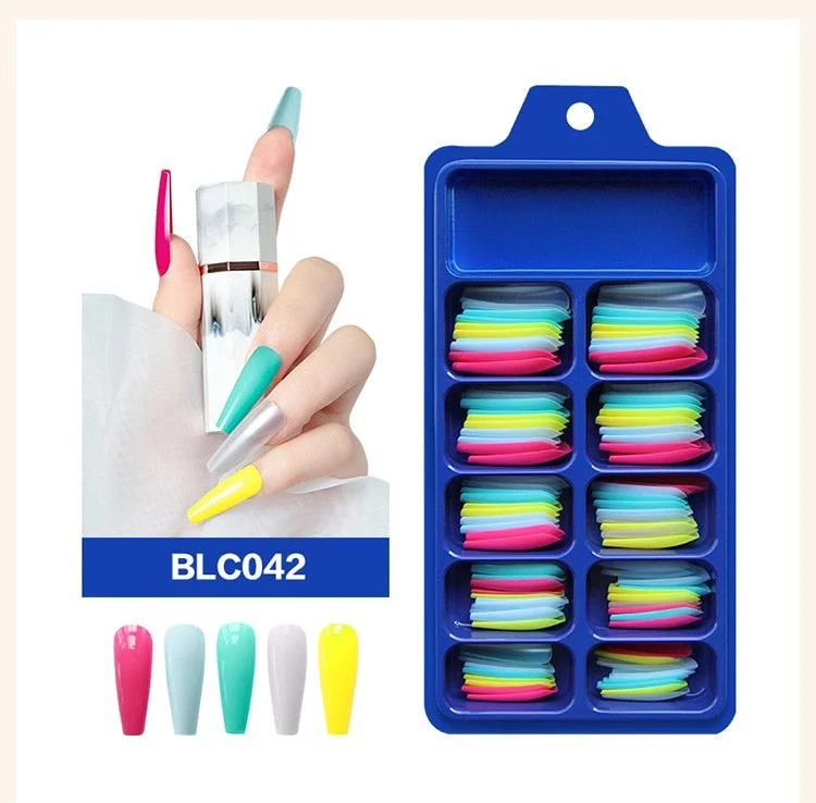 100pcs/set 10 Sizes Full Cover False Nail Tips Ballerina Coffin Fake Nails Square Stiletto French Acrylic Press On Nails-Nail Inspo