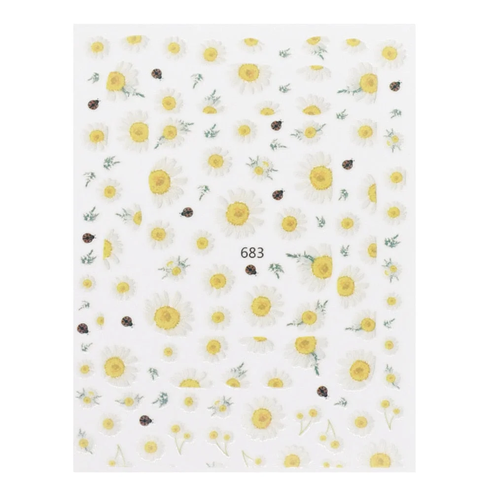 Beautizon Cute Image Flowers Leaves Cactus Nail Sticker 3D Engraved Nail Art Decorations Nail Decals Design