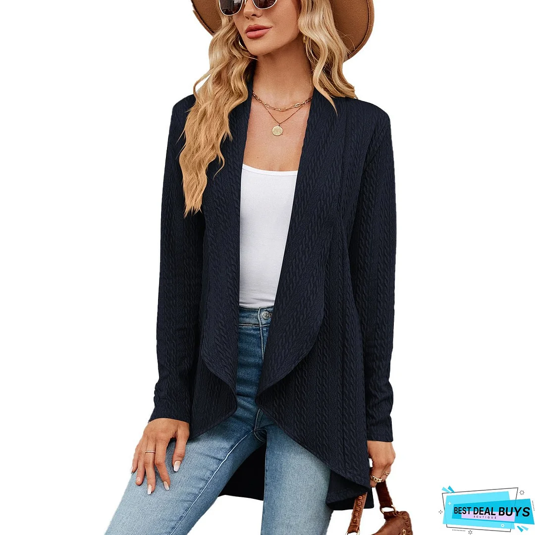 Autumn and Winter New Long sleeved Solid Color Loose Cardigan Top Women's Knitted Coat