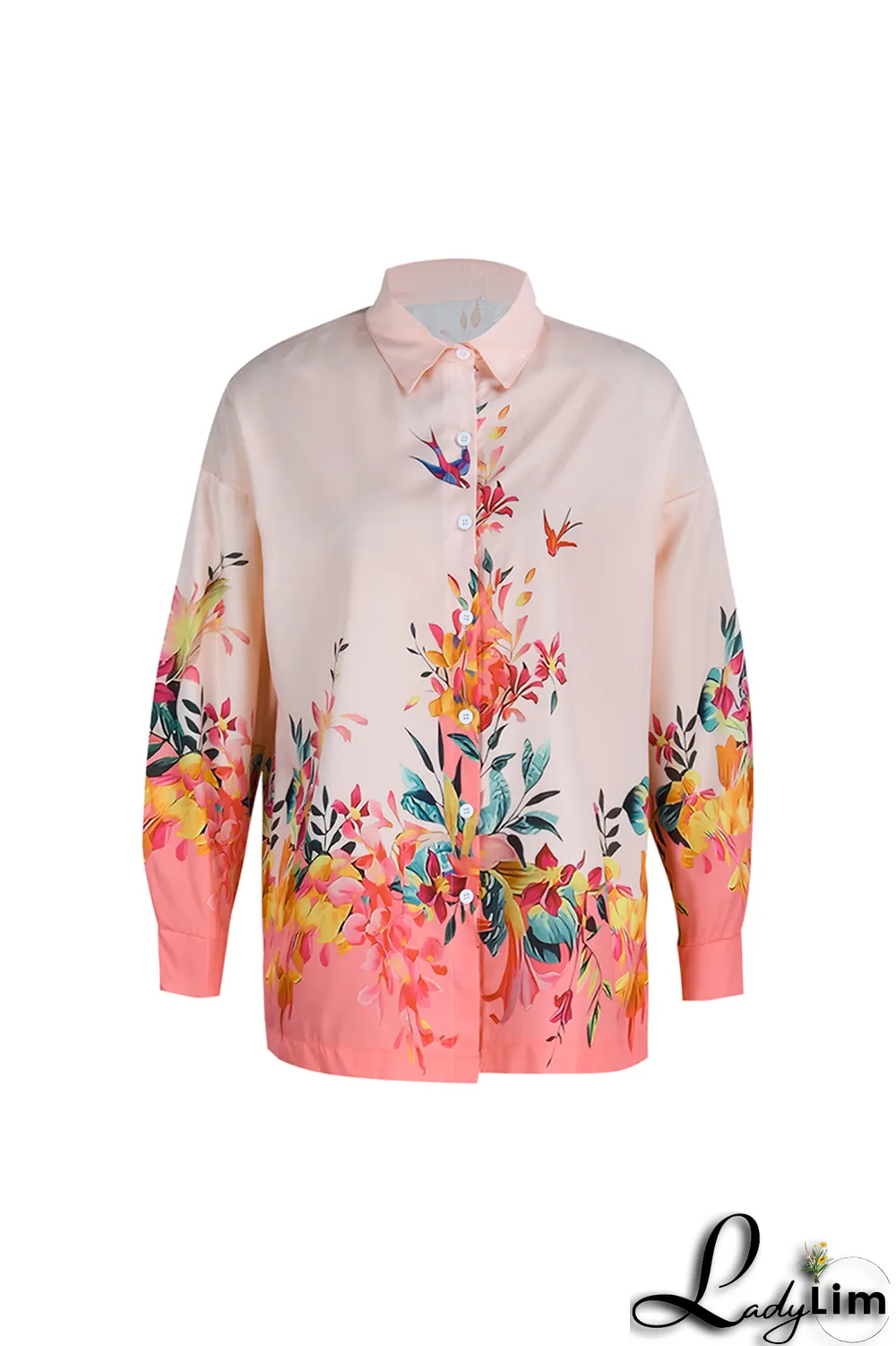Pink Casual Print Solid Patchwork Turndown Collar Tops